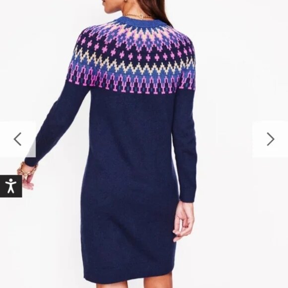 Boden Eleanor Fair Isle Dress Nordic Alpaca/Wool Blend Knit in Navy Sparkle 10R - Picture 2 of 16